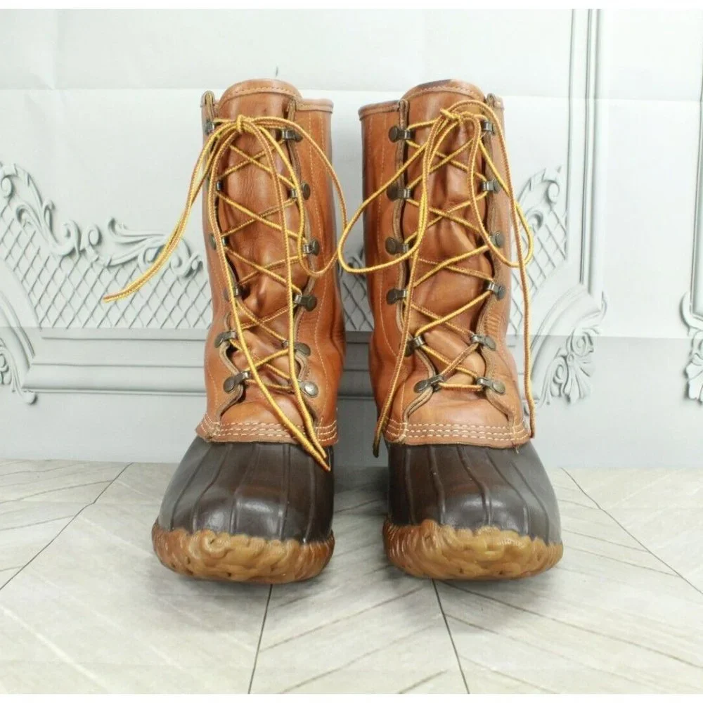 LL Bean Brown Leather Waterproof Insulated Hunting Duck Boots Size 7 N - Picture 4 of 8